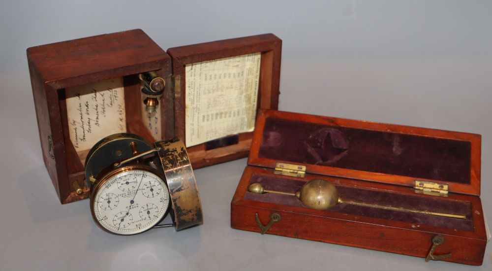A cased Newton & Co lactometer, War Department stamp, together with a cased Davis anemometer